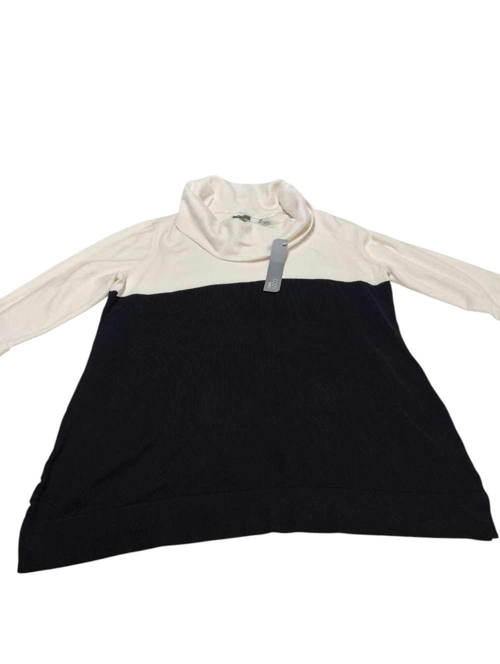 NWT JM Collection Cozy Yarn Black Cream Cowl Neck Sweater Size L 3/4 Tab Sleeve - Picture 4 of 8